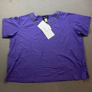 Bob Mackie Womens Purple Zig Zag Neckline Short Sleeve T Shirt Top Size 3X